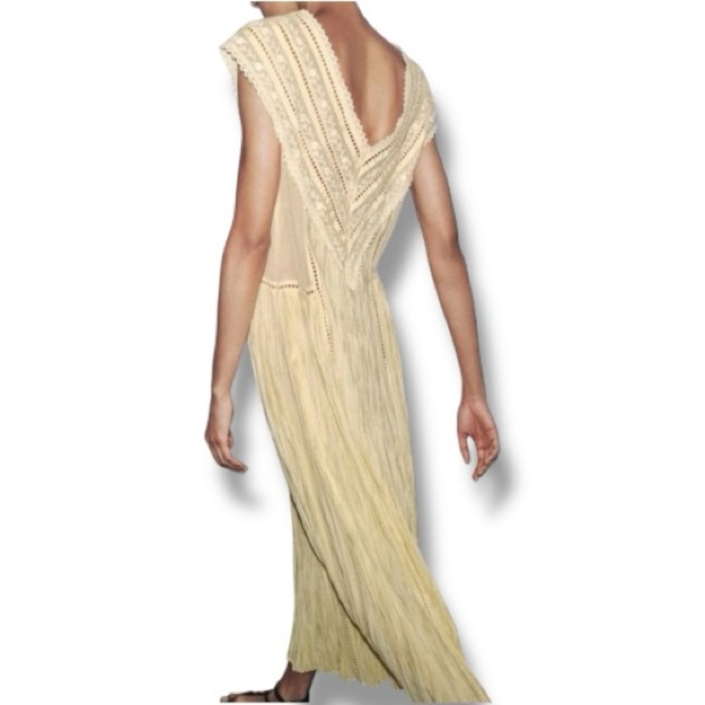 Zara Cream Fringe Embellished V-Neck Maxi Dress - Picture 4 of 12